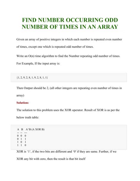 Finding the Number Occurring Odd Number of Times in an Array .